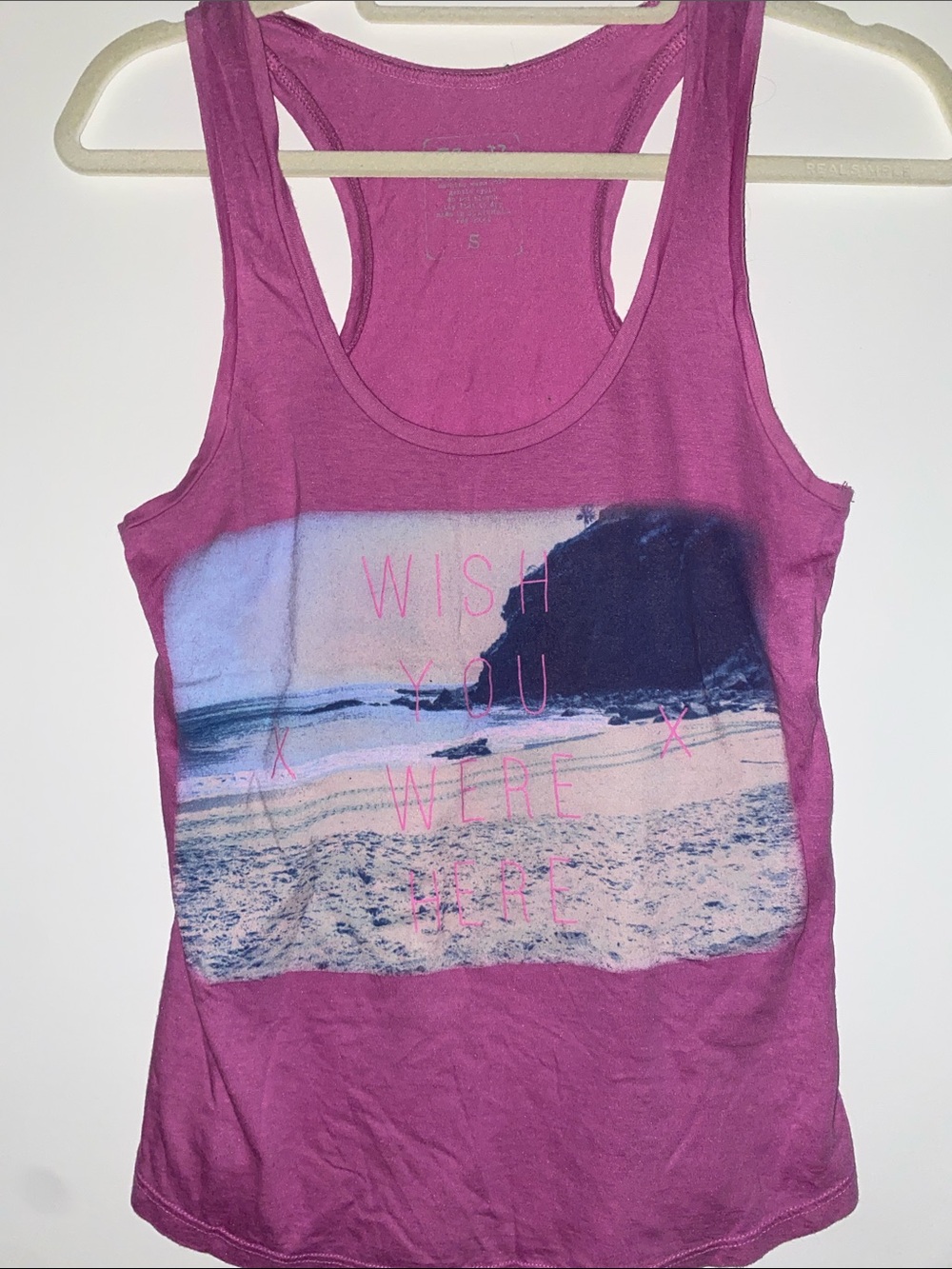 Swell Fuchsia Pink Beach Graphic Racerback Tank Wish you were here